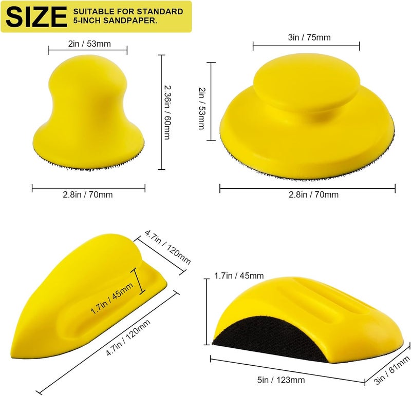 Vesagrin 5 Inch Hand Sanding Block Hook and Loop Sanding Block 2 PCS Round and Mouse Hand Sanding Blocks Foam Sanding Blocks Auto Body Hand Sanders for Wood Mouse Sanding Pad Sandpaper Holder - Image 2
